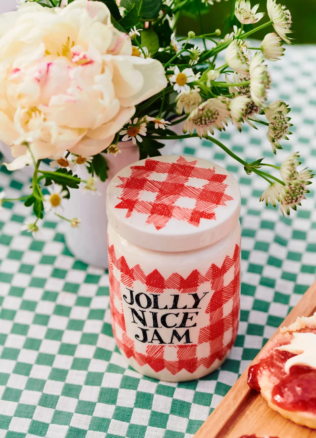 Red Gingham Jolly Nice Jam Medium Jam Jar With Lid